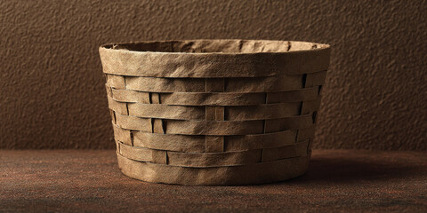 Fototapeta premium Round woven paper basket, eco packaging design - AI generated