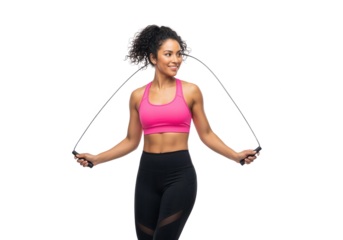 Fit Woman with Jump Rope Isolated on White for Active Lifestyle