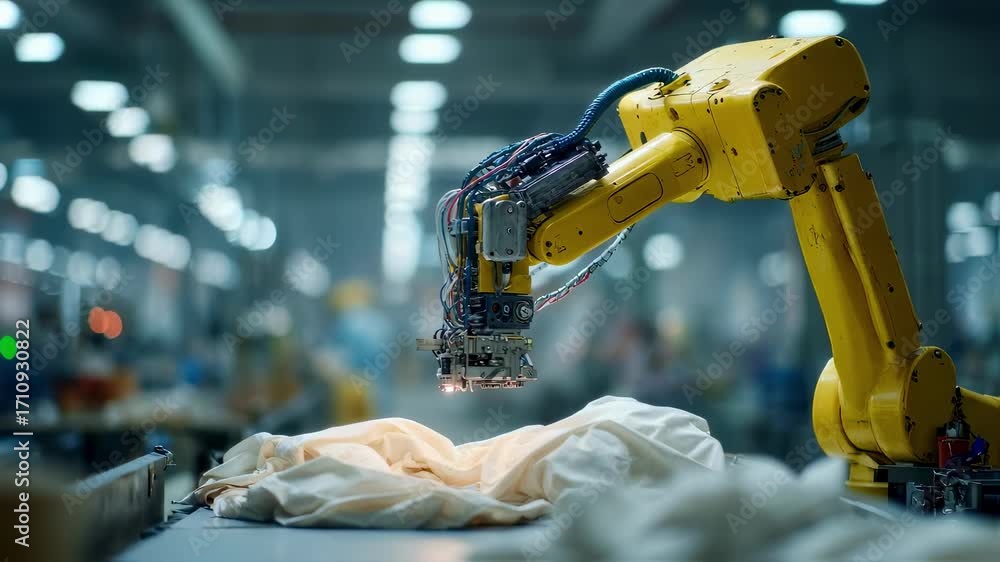 Aufkleber footage of a robot identifying and separating fabric varieties using advanced sensors with the main 