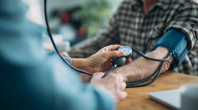 doctor measuring blood pressure of patient.