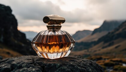 Perfume Bottle on a Rock in the Mountains