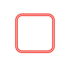 red neon square frame icon, glowing rounded corner border shape, minimal vector outline on white background, empty box symbol, ui design element