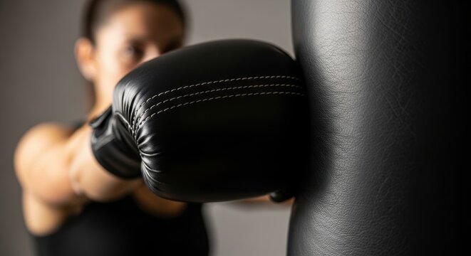 Female boxer training with punching bag in gym - Powered by Adobe