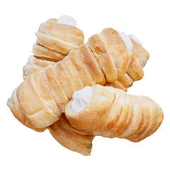 Isolated stack of Cannoncini flaky puff pastry cream horns