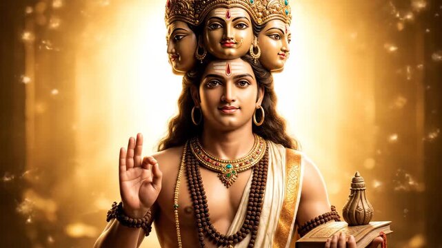 Lord Brahma Four-Faced Deity Hindu God - A detailed depiction of Lord Brahma, the Hindu creator god, with his four faces and traditional attire.