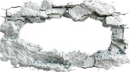 Cracked hole in concrete wall isolated on transparent background