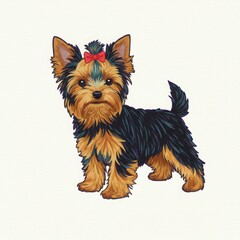 Yorkshire Terrier dog standing with a bow on its head  