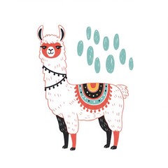 Cute llama illustration with decorative patterns and colorful details  