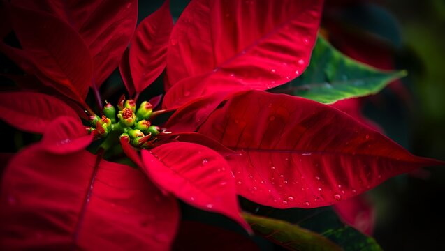 Close up of beautiful red poinsettia flower detail