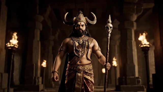 Indian God Yama, Realistic Depiction - A dramatic portrait of an Indian man portraying Yama, the Hindu god of death.