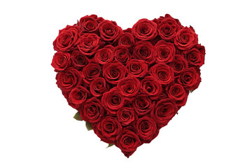 Heart shaped arrangement of romantic red roses for Valentine's Day celebration or special occasion