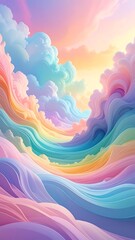 Fototapeta premium A vibrant and dreamlike landscape of swirling, pastel cloudscapes, showcasing a soft and uplifting mood.