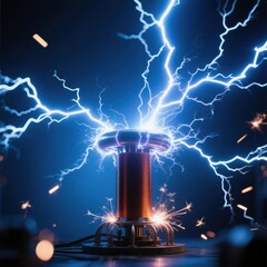 Tesla coil high voltage electric discharge with sparks and lightning experimental electricity visualization