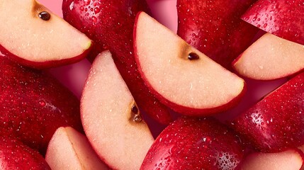 Ultra close-up of juicy pear slices with seeds and skin texture, background clean and minimal 