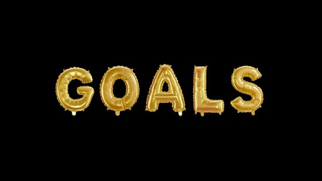 Goal message in foil balloon golden words on  black background