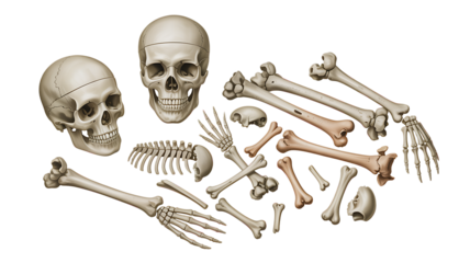 Anatomical and detailed illustration of a human skull

