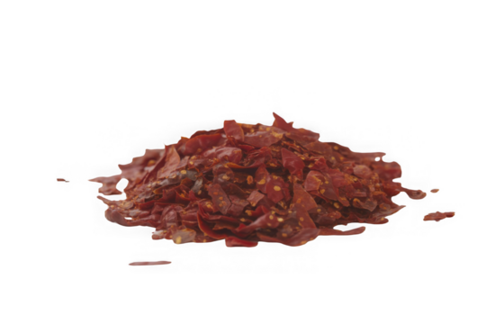 flaying red hot chili pepper fl akes isolated on white background