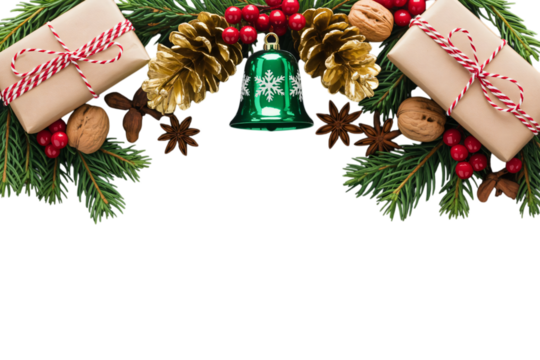 Festive christmas arrangement with gifts and ornaments