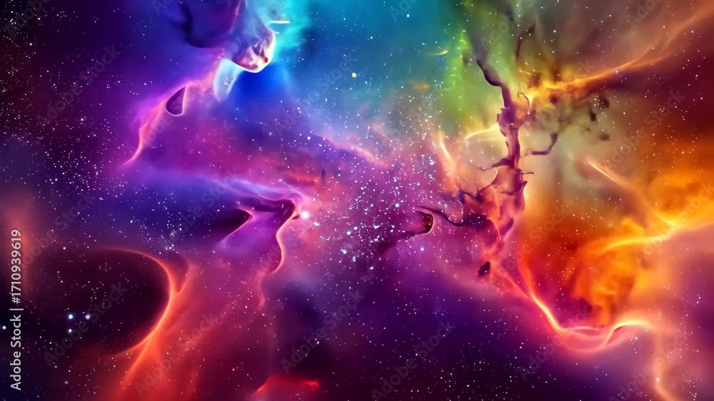 Canvas Prints the video showcases a vibrant space filled with an array of stars and clouds, nebula enveloped in th