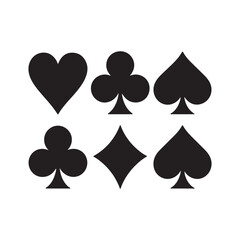 Black silhouette of playing card suits isolated on white background