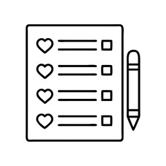 Vector art of checklist with hearts and a pencil a symbol of love, care, and attention to detail in planning and organization