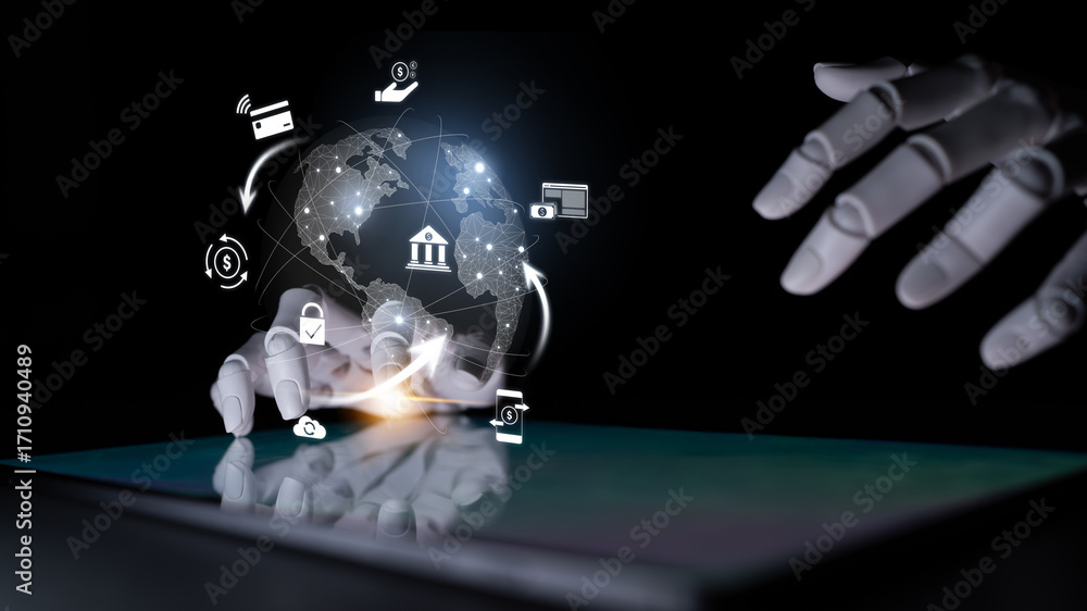 Poster ai managing digital payment network, verifying transactions, enhancing security, and processing glob