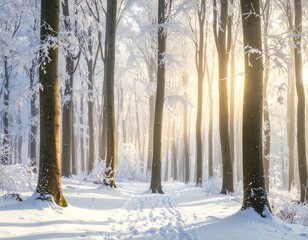 Winter's Golden Embrace in a Frozen Forest