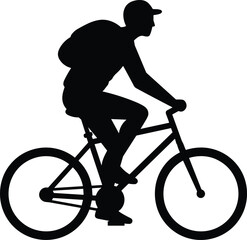 Silhouette of a man riding a bicycle with backpack, wearing a cap, outdoor cycling illustrationSilhouette of a man riding a bicycle with backpack, wearing a cap, outdoor cycling illustration
