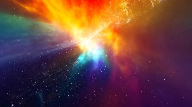 A vibrant space with an abundance of stars illuminating the scene, Nebula hued with all colors radiating from a white dwarf star, AI Generated