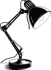 Black and white vector illustration of an adjustable desk lamp with articulated armBlack and white vector illustration of an adjustable desk lamp with articulated arm