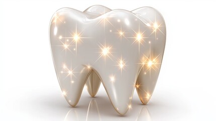 Shiny white tooth on white background