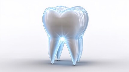 Shiny white tooth on white background