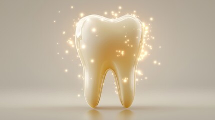 Shiny white tooth on white background