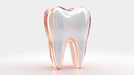 Shiny white tooth on white background