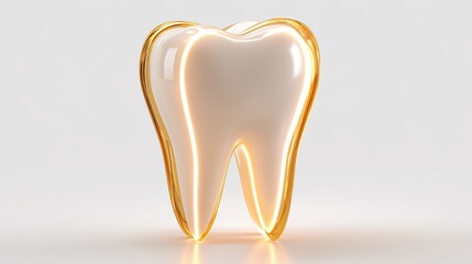 Shiny white tooth on white background