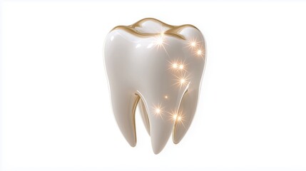 Shiny white tooth on white background