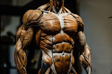 Anatomical model showing the muscles and structure of the human body