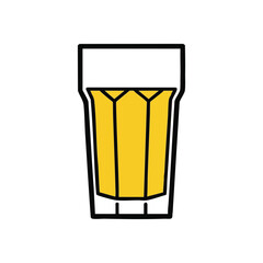 Minimalist Golden Drink Glass Icon. This simple graphic features a vibrant amber liquid in a sleek receptacle. It evokes feelings of refreshment and contemporary style.