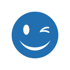 Blue Winking Emoji Icon. This joyful sapphire emoticon features a quick blink, conveying delight and positive feelings. It symbolizes humor, lightheartedness, or a friendly shared secret.