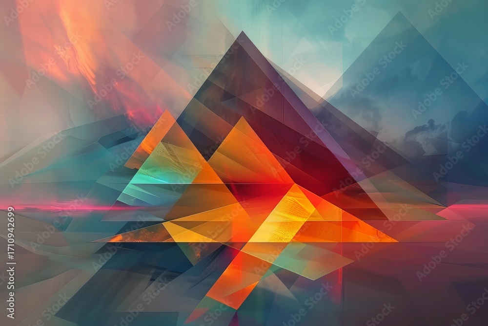 Poster abstract geometric background with triangles overlaying each other, creating a sense of depth and di