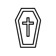 Obraz premium Line art coffin with cross symbol for Halloween or funeral themes 