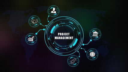 Futuristic Concept of project management  with Digital Network and Global Connectivity on world map background . - Powered by Adobe