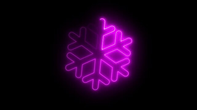 Snowflake icon on black background, Weather Animated neon snowflake symbol icon .Glowing neon snowflake icon animation with flickering light effects . 4k motion graphics video icon .