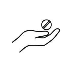 No Drugs Hand Outline. A minimalist illustration of an open palm declining pills. This design represents a responsible health decision, substance prevention, and personal abstinence from narcotics.