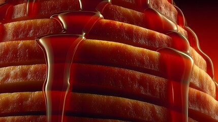 Ultra close-up of sliced apple with honey drizzle and clean top space