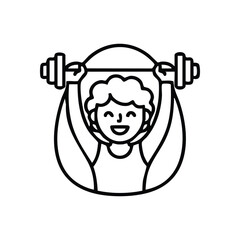 Cheerful Individual Weightlifting Icon. This joyful illustration depicts a happy figure achieving a personal fitness triumph. It symbolizes strength, healthy habits, and determination.