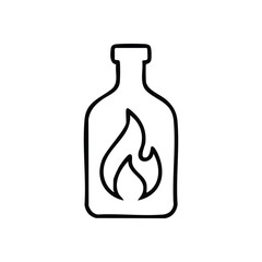 Fiery Bottle Outline Illustration. This graphic portrays a container holding a vibrant flame, conveying concepts of heat, spice, powerful intensity, or profound passion.