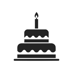 Birthday Cake Icon with Lit Candle. Elegant graphic symbolizing joyous occasions and festivities. This delightful confection represents wishes, happiness, and sweet celebrations.