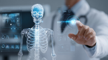 Photorealistic Diverse Healthcare Team with AI Hologram – Modern Hospital Inspirational Scene