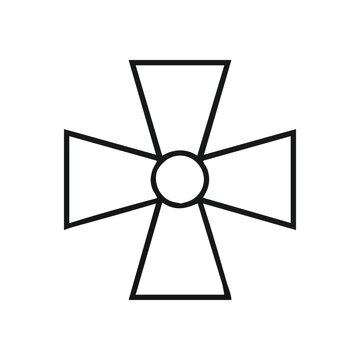 Abstract Geometric Cross Shape. This clean vector illustration features a simple outline symbol with expanding arms. It signifies honor, faith, or direction.